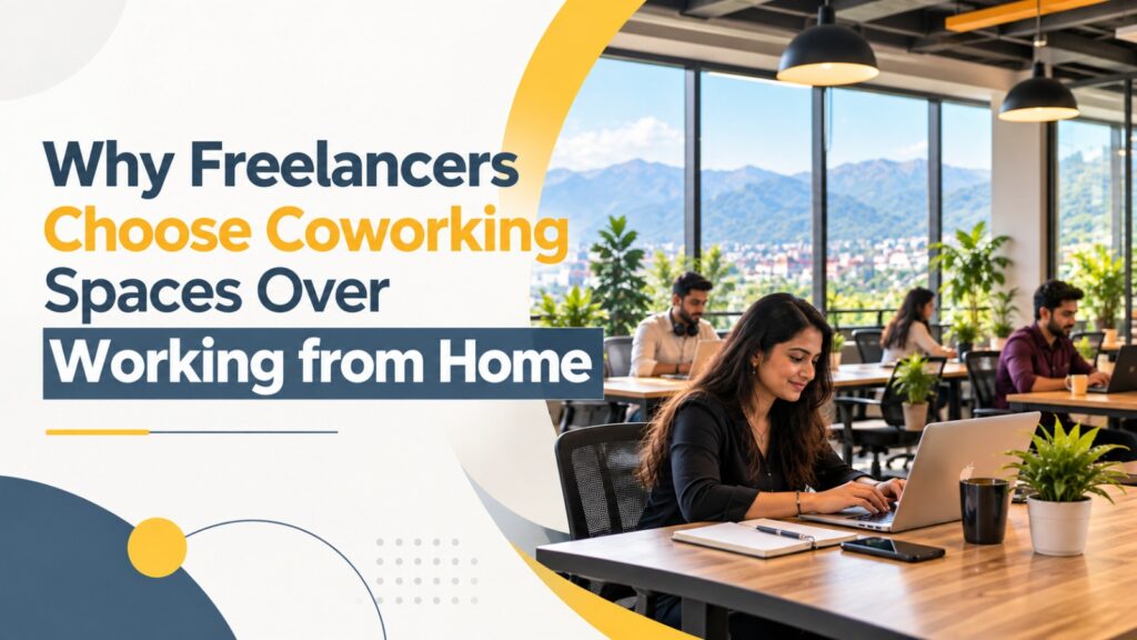 Freelancer working on a laptop in a modern coworking space