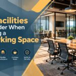 Key facilities to consider when choosing a coworking space, including high-speed Wi-Fi, comfortable workspaces, meeting rooms, pantry, security, and parking.